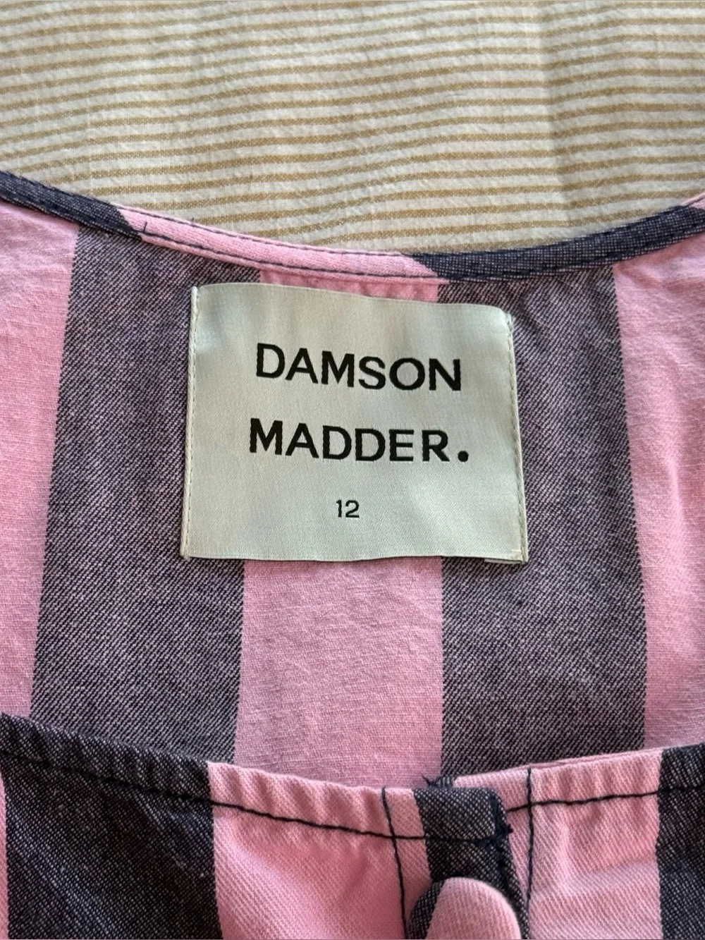 Damson Madder Pink & Navy Striped Button Front Peplum Top - Picture 2 of 5